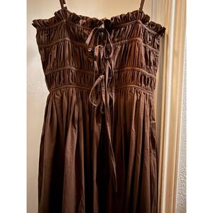 Solidad And Sassy Chocolate Linen & Poplin Designer Dress XS Australian RARE